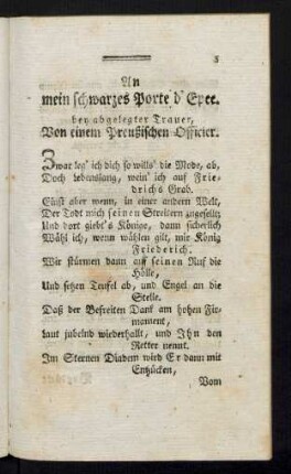 An mein schwarzes Porte d'Epee. bey abgelegter Trauer, Von einem Preußischen Officier