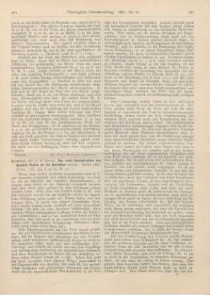 481-485 [Rezension] Heinrici, C. F. Georg, Erklärung der Korintherbriefe in 2 Bdn. 1. Bd.: Das erste Sendschreiben des Apostels Paulus an die Korinthier, erklärt