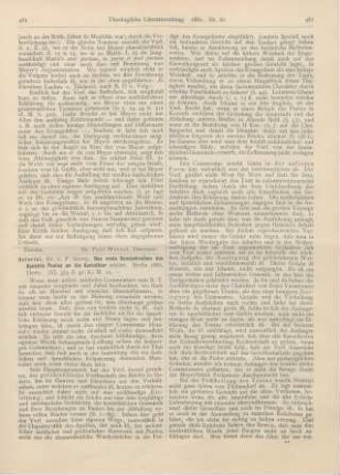 481-485 [Rezension] Heinrici, C. F. Georg, Erklärung der Korintherbriefe in 2 Bdn. 1. Bd.: Das erste Sendschreiben des Apostels Paulus an die Korinthier, erklärt
