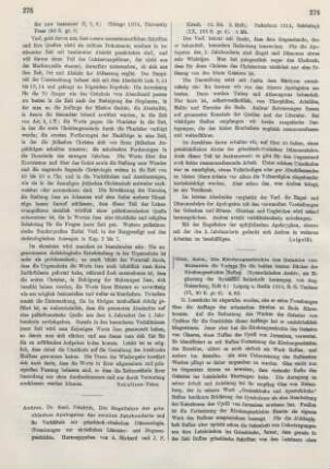 275-276 [Rezension] Andres, Friedrich, Die Engellehre der griechischen Apologeten des zweiten Jahrhunderts und ihr Verhältnis zur griechisch-römischen Dämonologie
