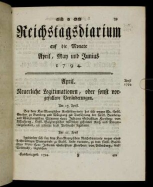 auf die Monate April, May und Junius 1794.