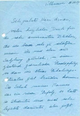 Korrespondenz von Olda Kokoschka an Frank Arnau