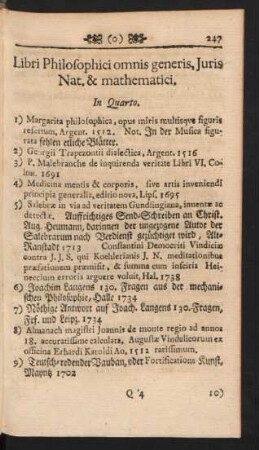 Libri Philosophici omnis generis, Juris Nat. & mathematici.