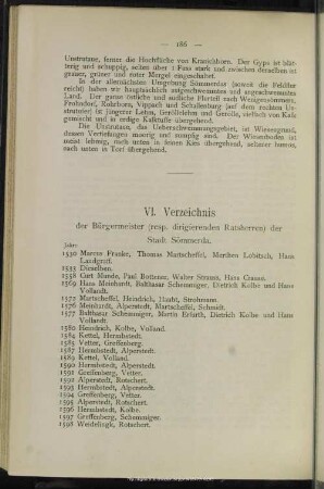 VI. Verzeichnis der Bürgermeister (resp. dirigierenden Ratsherren) der Stadt Sömmerda