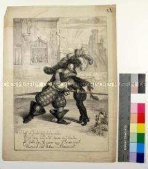 Karikatur vermutlich auf den Schrifsteller Franz Chassot von Florencourt und die reaktionäre Presse