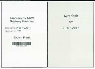 Entnazifizierung Franz Ebben , geb. 10.09.1893 (Verm.Inspektor)