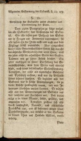 §. 53. Verhältniß der Sokratiker unter einander und Ehrenrettung des Plato.
