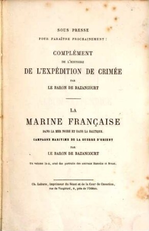 L' expédition de Crimée jusqu'a la prise de Sébastopol : chroniques de la guerre d'orient, [3]. Album - appendice