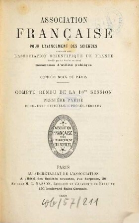 Comptes rendus de la ... session. 18. 1889, Partie 1