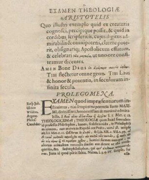 Examen Theologiæ Aristotelis ... Prolegomena.