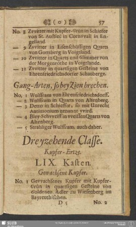 Dreyzehende Classe. Kupfer-Ertze