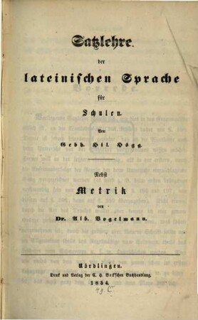 Grammatik der lateinischen Sprache für Schulen, 2. Satzlehre der lateinischen Sprache für Schulen