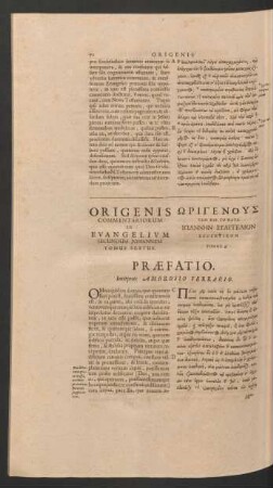 Origenis Commentariorum In Evangelium Secundum Johannem Tomus Sextus - Nonus.