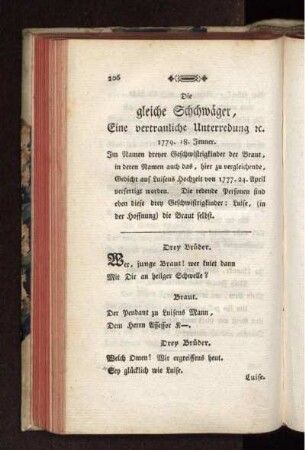 Die gleiche Schwäger, Eine vertrauliche Unterredung etc. 1779. 18. Jenner.