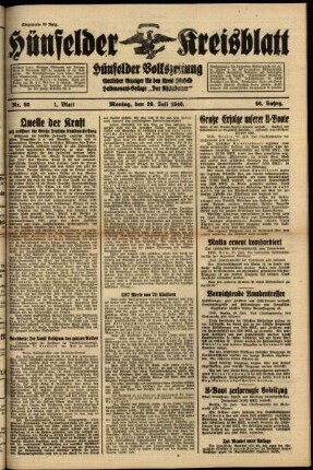 Erste Ausgabe vom Montag, den 29. Juli 1940.