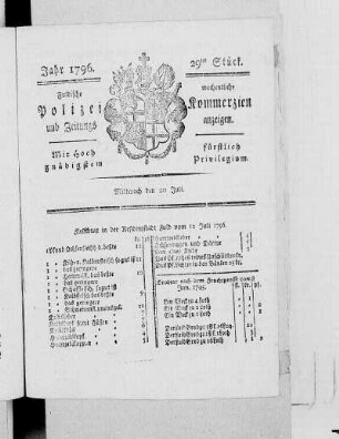 29tes Stück., Ausgabe vom 20. Juli 1796