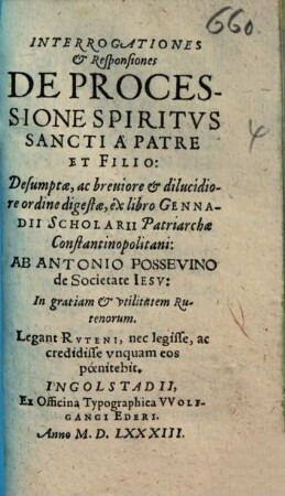 Interrogationes et responsiones de processione Spiritus sancti a Patre et Filio ...