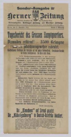 "Tagesbericht des Großen Hauptquartiers. Dixmuiden erstürmt! Französische Vorstöße bei Verdun zurückgewiesen."