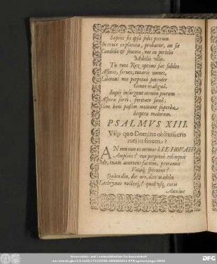 Psalmus XIII. Usq[ue] quo Domine oblivisceris mei in finem?
