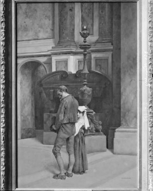 Italienischer Landmann mit Kind in einer Kirche