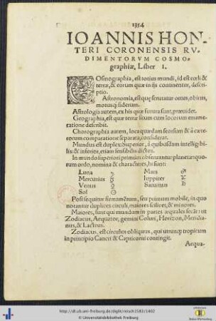 Ioannis Honteri Coronensis Rudimentorum Cosmographiae.