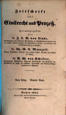 Zeitschrift für Civilrecht und Prozeß. 9. 1851