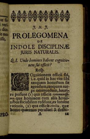 Prolegomena de indole disciplinæ juris naturalis.