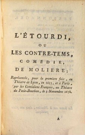 L' étourdi, ou les contre-tems : Comédie