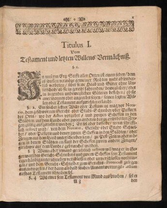 Titulus I. Vom Testament letzten Willens Vermächtniß.