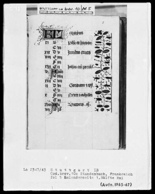 Lateinisches Stundenbuch (Livre d'heures) — KL-Ligatur und Teilbordüre, Folio 5recto