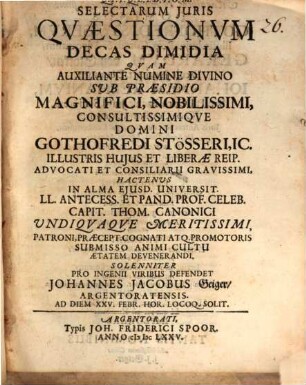 Selectarum iuris quaestionum decas dimidia