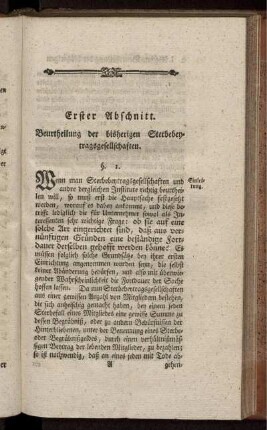 Erster Abschnitt. Beurtheilung der bisherigen Sterbebeytragsgesellschaften.
