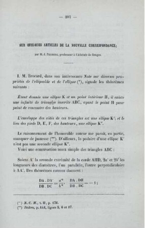 Sur quelques articles de la nouvelle correspondance.
