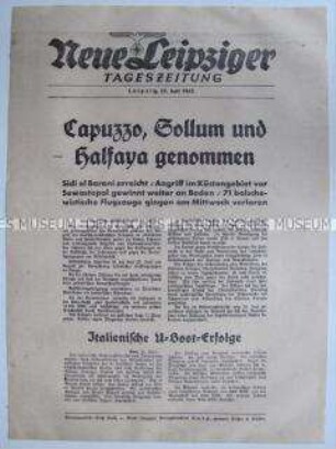 Extrablatt der "Neuen Leipziger Tageszeitung" u.a. zu Kampfhandlungen um Sidi el Barani und Sewastopol