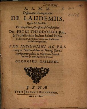 Disputatio Inauguralis de Laudemiis