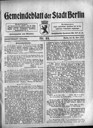 1921,21: Nr. 21, 22. Mai 1921