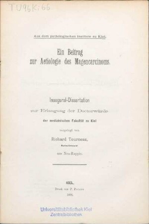 Ein Beitrag zur Aetiologie des Magencarcinoms