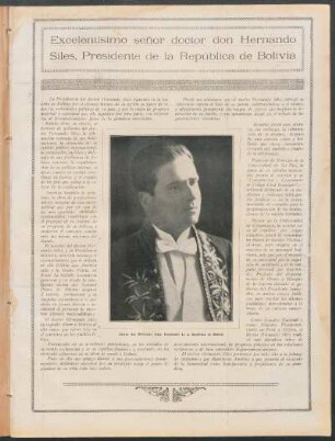 Excelentísimo señor doctor don Hernando Siles, Presidente de la República de Bolivia