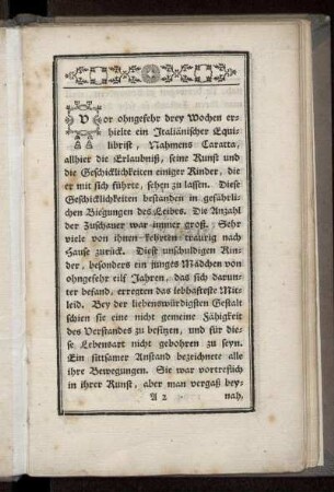 Vor ohngefehr drey Wochen erhielte ein ...