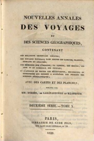Nouvelles annales des voyages, 40. 1828 = 2. Ser., T. 10