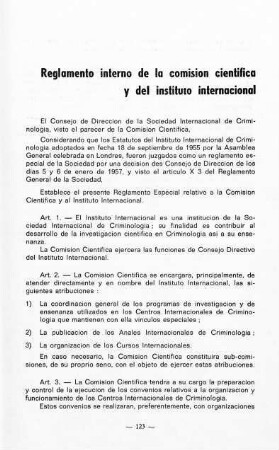 123-124, Reglamento interno de la comision cientifica y del instituto internacional