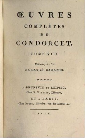 Oeuvres complètes de Condorcet, 8