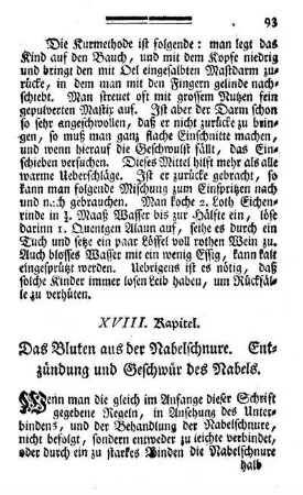 XVIII. Kapitel. Das Bluten aus der Nabelschnure. Entzündung und Geschwür des Nabels.