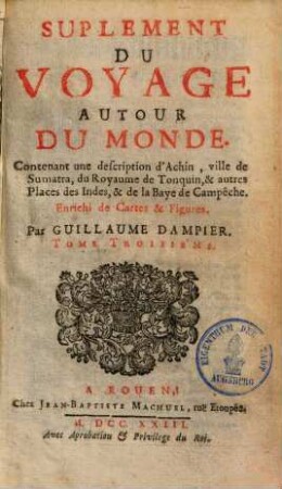Nouveau voyage autour du monde, 3. Suplement Du Voyage Autour Du Monde