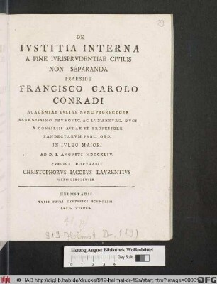 De Ivstitia Interna A Fine Ivrisprvdentiae Civilis Non Separanda