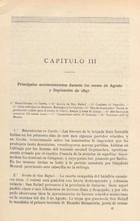 Capítulo III. Principales acontecimientos durante los meses de Agosto y Septiembre de 1897