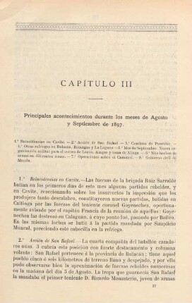 Capítulo III. Principales acontecimientos durante los meses de Agosto y Septiembre de 1897