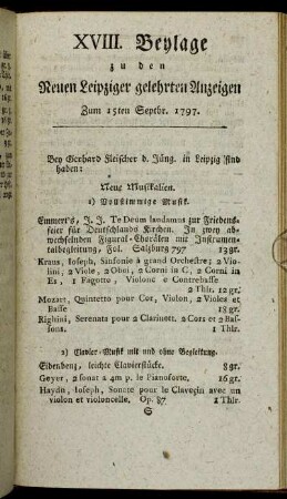 XVIII. Beylage zu den Neuen Leipziger gelehrten Anzeigen - Zum 15ten Septbr. 1797.