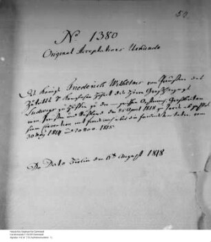 Beitritt Hessens zu dem am 25. April 1818 mit Frankreich geschlossenen Vertrag. (Ratifikation Preußen)