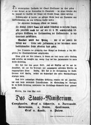 Der mitunterzeichnete Vorsitzende des Staats-Ministeriums hat schon gestern [...] (Sammlung Friedlaender)
